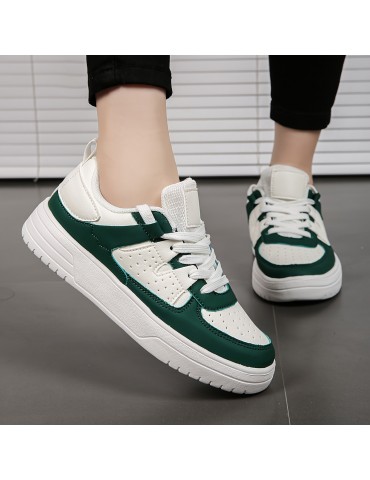 Women's Stylish Flat Sneakers, Casual Alce Up Outdoor Shoes, Women's Comfortable Low Top Shoes