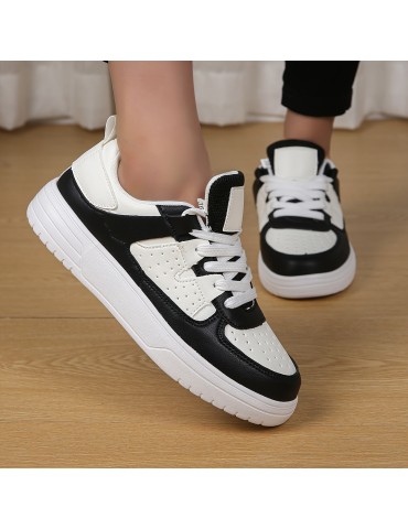 Women's Stylish Flat Sneakers, Casual Alce Up Outdoor Shoes, Women's Comfortable Low Top Shoes