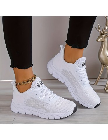 Women's Solid Color Casual Sneakers, Lace Up Comfy Breathable Soft Sole Shoes, Lightweight Low-top Running Shoes