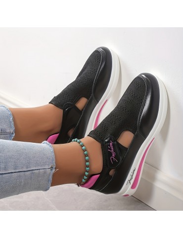 Women's Breathable Knit Platform Sneakers, Casual Hook & Loop Outdoor Shoes, Lightweight & Comfortable Sport Shoes