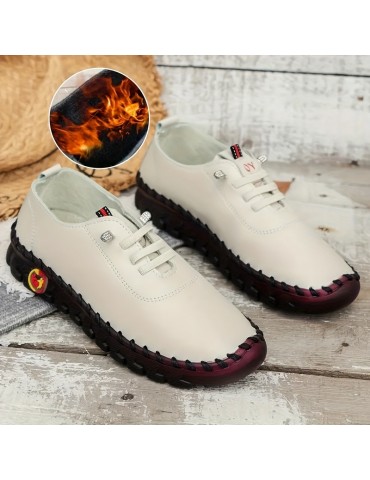 Women's Solid Color Casual Sneakers, Slip On Thermal Lined Flat Plush Shoes, Lightweight Low-top Daily Shoes