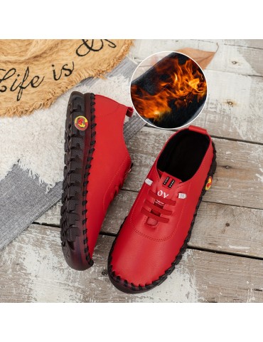 Women's Solid Color Casual Sneakers, Slip On Thermal Lined Flat Plush Shoes, Lightweight Low-top Daily Shoes
