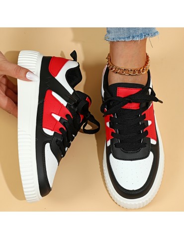 Women's Colorblock Sneakers, Casual Lace Up Outdoor Shoes, Women's Comfortable Low Top Shoes