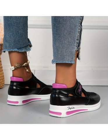 Women's Breathable Knit Platform Sneakers, Casual Hook & Loop Outdoor Shoes, Comfortable Cutout Shoes