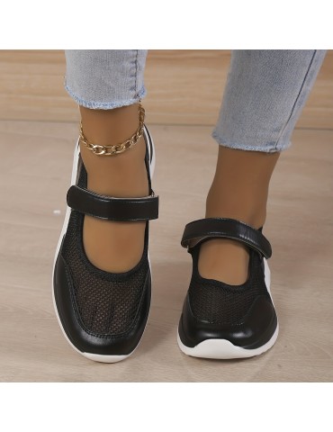 Women's Mesh Panel Platform Sneakers, Round Toe Low-top Versatile Shoes, Breathable Comfy Summer Shoes
