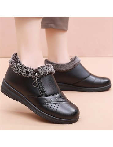 Women's Solid Color Fluffy Boots, Side Zipper Platform Warm Lined Soft Sole Boots, Winter Snow Non-slip Boots