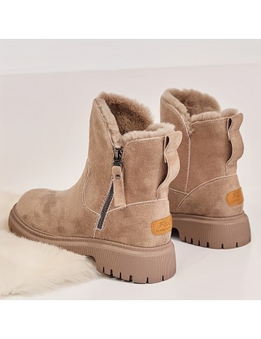 Women's Solid Color Platform Short Boots, Casual Side Zipper Fur Lined Boots, Comfortable Winter Boots