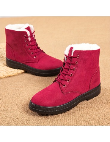 Women's Plush Lined Ankle Boots, Solid Color Thermal Lace Up Snow Boots, Outdoor Warm Short Boots