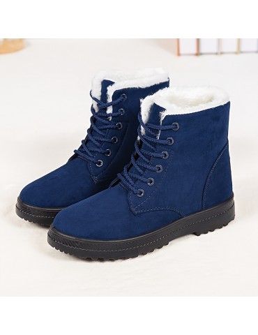 Women's Plush Lined Ankle Boots, Solid Color Thermal Lace Up Snow Boots, Outdoor Warm Short Boots