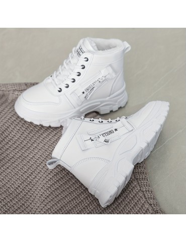 Women's Classic Platform Short Boots, Fashion Lace Up Plush Lined Boots, Comfortable Winter Ankle Boots