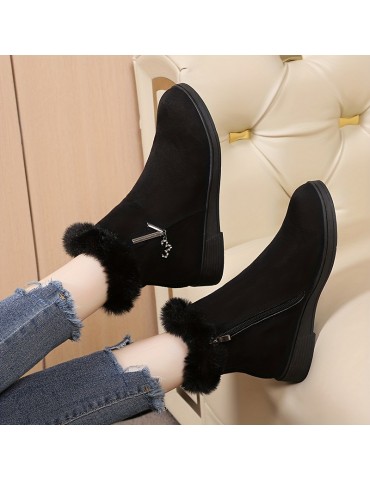 Women's Solid Color Fluffy Boots, Side Zipper Thermal Lined Platform Warm Shoes, Winter Plush Snow Ankle Shoes