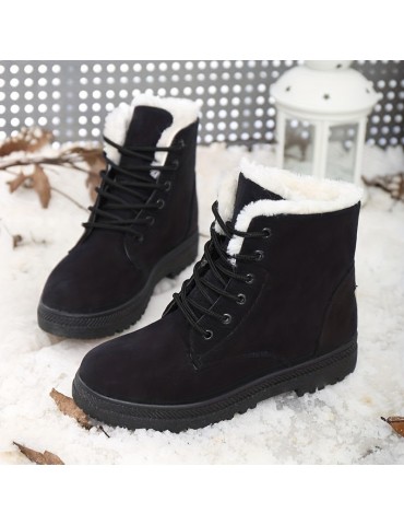 Women's Platform Snow Boots, Casual Lace Up Plush Lined Combat Boots, Comfortable Winter Short Boots