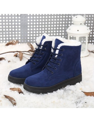 Women's Platform Snow Boots, Casual Lace Up Plush Lined Combat Boots, Comfortable Winter Short Boots