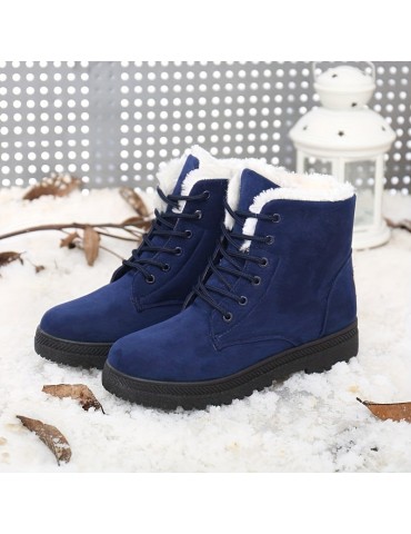 Women's Platform Snow Boots, Casual Lace Up Plush Lined Combat Boots, Comfortable Winter Short Boots