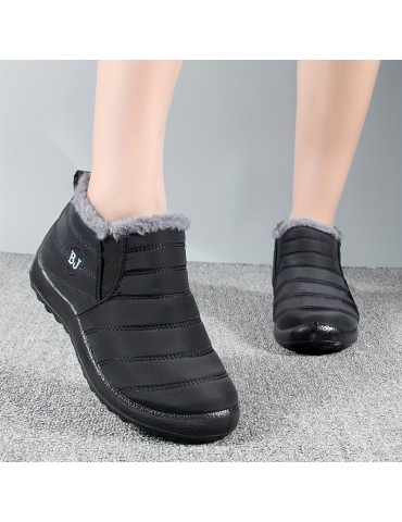 Women's Plush Lined Snow Boots, Waterproof Slip On Ankle Boots, Winter Thermal Outdoor Flat Boots