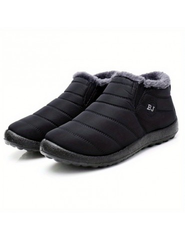 Women's Plush Lined Snow Boots, Waterproof Slip On Ankle Boots, Winter Thermal Outdoor Flat Boots
