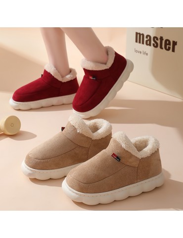 Women's Winter Platform Snow Boots, Solid Color Thermal Soft Sole Plush Lined Ankle Boots, Winter Warm Slipper Boots