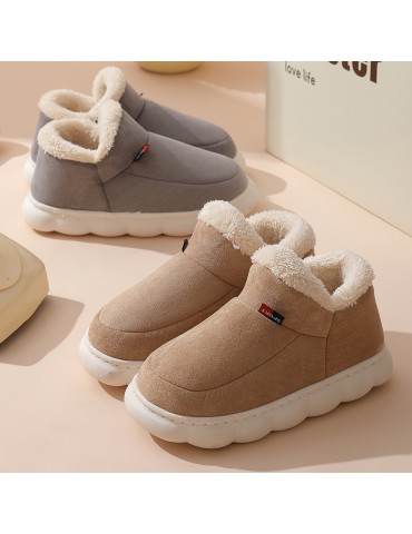 Women's Winter Platform Snow Boots, Solid Color Thermal Soft Sole Plush Lined Ankle Boots, Winter Warm Slipper Boots