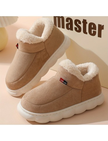 Women's Winter Platform Snow Boots, Solid Color Thermal Soft Sole Plush Lined Ankle Boots, Winter Warm Slipper Boots
