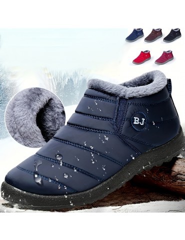Women's Fleece Lining Snow Boots, Waterproof Slip On Thermal Ankle Boots, Winter Warm Plush Short Boots
