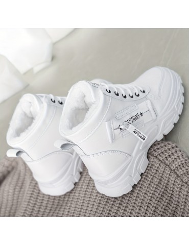 Women's Platform Short Boots, Casual Lace Up Plush Lined Winter Boots, Comfortable Side Zipper Ankle Boots