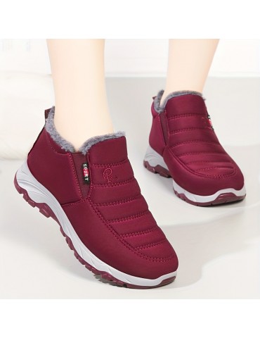 Women's Solid Color Fluffy Boots, Slip On Thermal Lined Platform Soft Sole Boots, Winter Plush Warm & Comfy Shoes