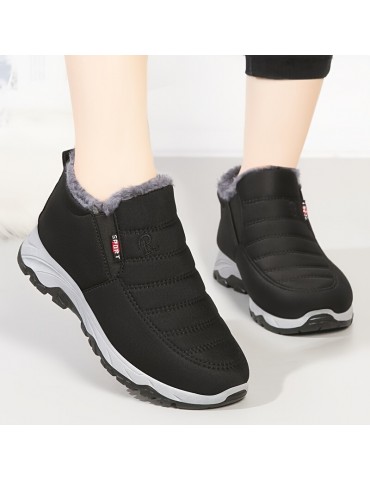 Women's Solid Color Fluffy Boots, Slip On Thermal Lined Platform Soft Sole Boots, Winter Plush Warm & Comfy Shoes