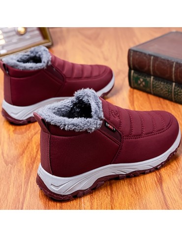Women's Solid Color Fluffy Boots, Slip On Thermal Lined Platform Soft Sole Boots, Winter Plush Warm & Comfy Shoes