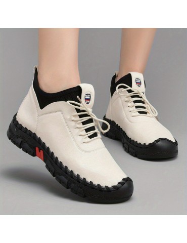 Women's Flat High Top Boots, Comfy Solid Color Lace Up Ankle Boots, Casual Non Slip Shoes