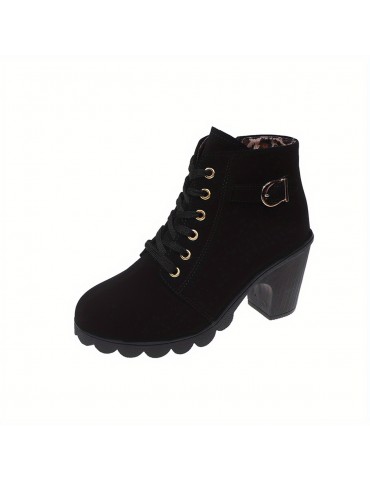 Women's Chunky Heeled Ankle Boots, Solid Color Side Zipper Boots, Beer Festival Dress Shoes
