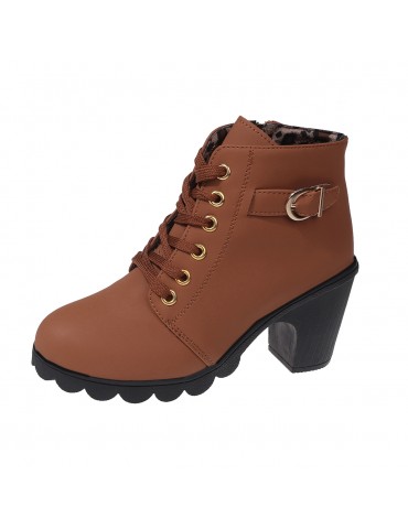 Women's Chunky Heeled Ankle Boots, Solid Color Side Zipper Boots, Beer Festival Dress Shoes