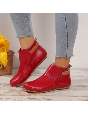 Women's Solid Color Trendy Boots, Slip On Soft Sole Platform Buckle Belt Boots, Versatile Round Toe Winter Boots
