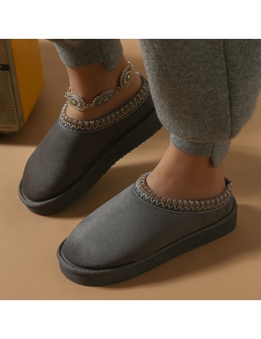 Women's Plush Lined Flatform Boots, Thermal Soft Sole Backless Snow Boots, Winter Warm Outdoor Ankle Boots