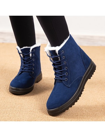 Women's Round Toe Lace Up Boots, Warm Faux Fur Lined Ankle Boots, Women's Footwear