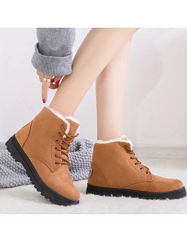 Women's Round Toe Lace Up Boots, Warm Faux Fur Lined Ankle Boots, Women's Footwear