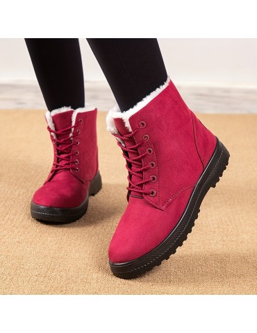 Women's Fleece Liner Ankle Snow Boots, Thermal Comfy Lace Up Flat Shoes, Round Toe Anti-Slip Shoes