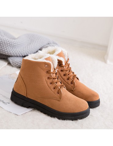 Women's Fleece Liner Ankle Snow Boots, Thermal Comfy Lace Up Flat Shoes, Round Toe Anti-Slip Shoes