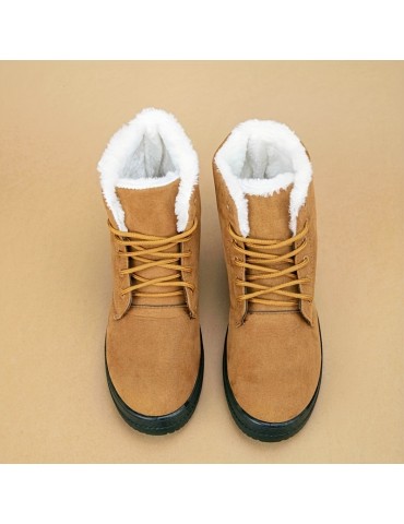 Women's Warm Snow Boots, Casual Solid Color Lace Up Plush Lined Ankle Boots, Fuzzy & Comfortable Outdoor Shoes