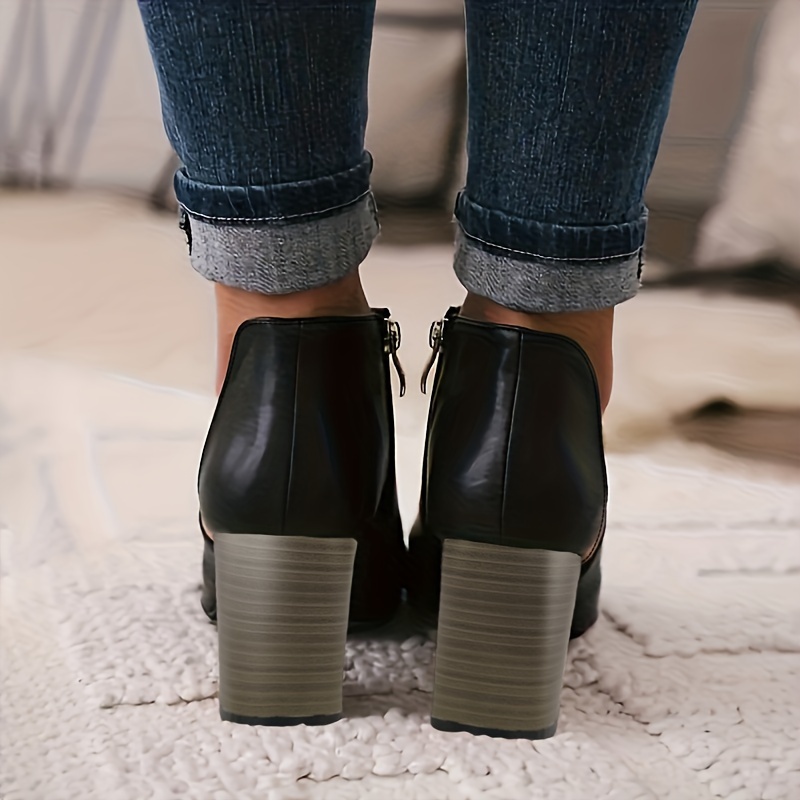 womens side cut out block heel sandals peep toe side zipper stacked heel shoes fashionable high heels details 2