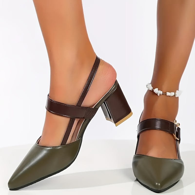 womens trendy chunky heel sandals elegant point toe dress pumps fashion slingback heels details 7