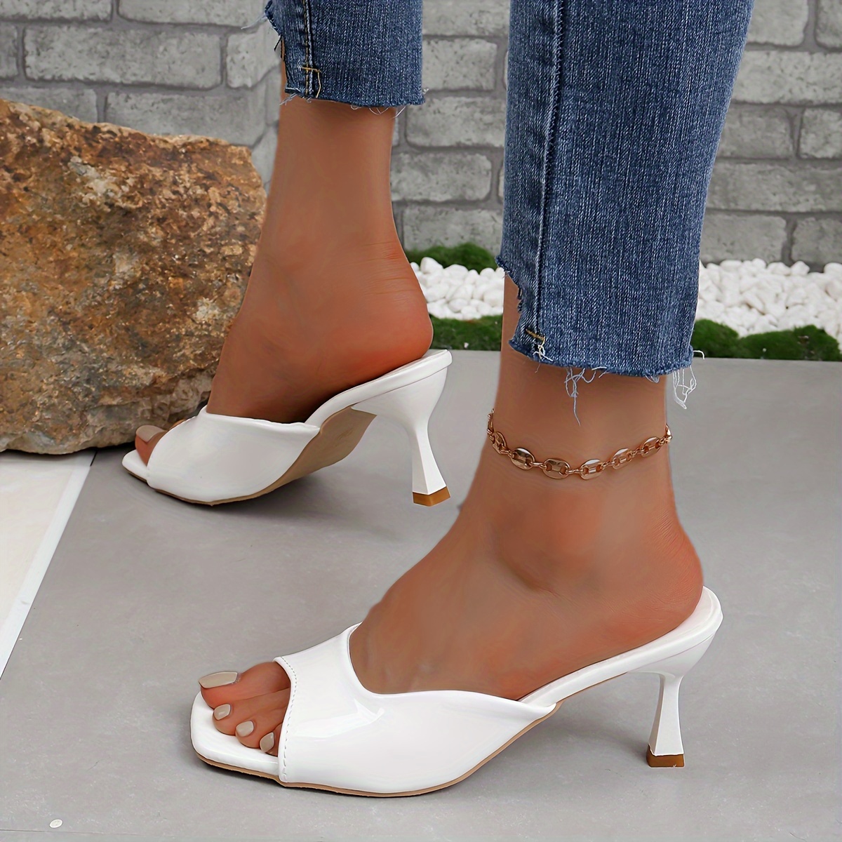 womens square toe stiletto sandals fashion open toe slip on high heels all match party sandals details 3