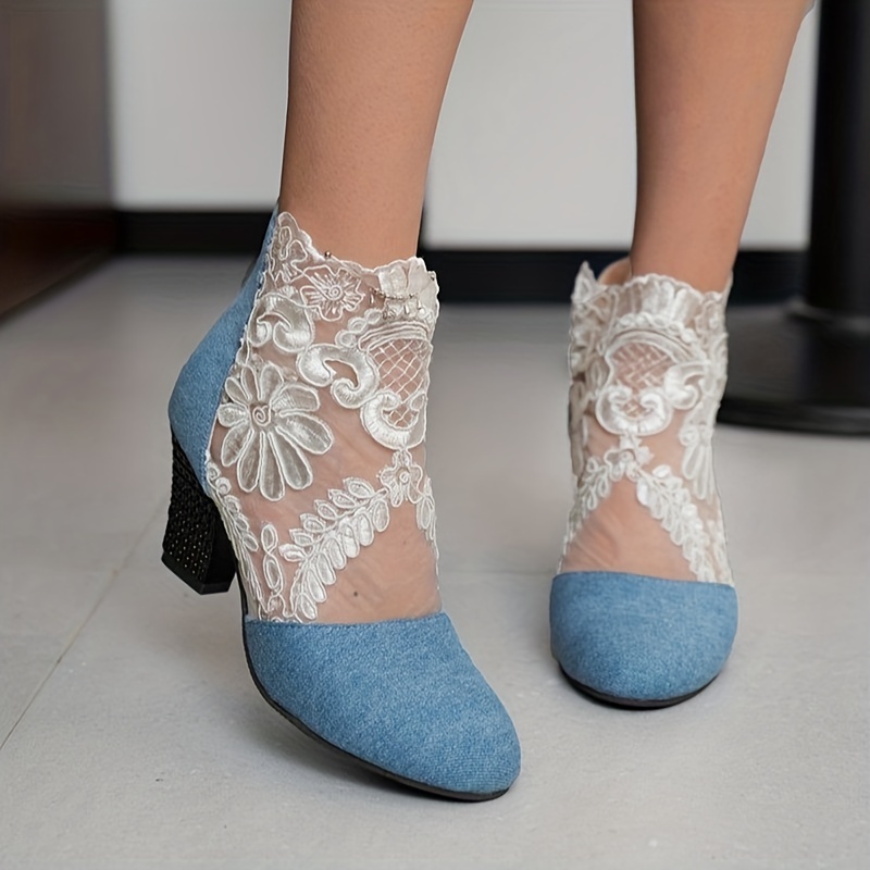 heeled sandals, womens block heeled sandals trendy lace back zipper pumps fashion versatile dress heels details 1