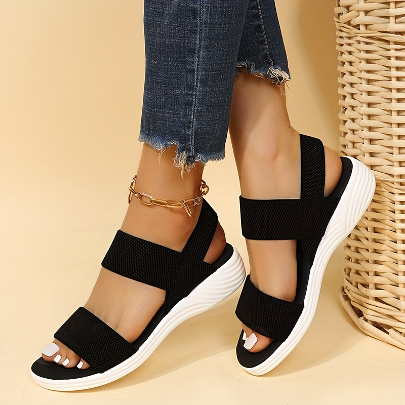 womens comfy flat sandals open toe elastic strap slip on shoes casual outdoor beach sandals details 0
