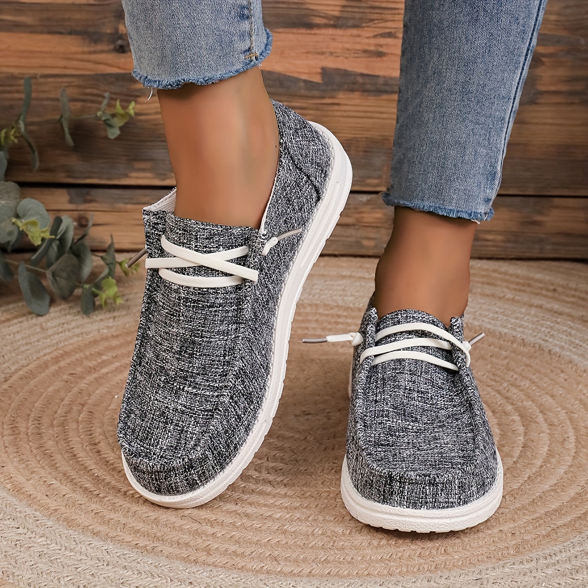womens solid color canvas shoes casual lace up outdoor sneakers lightweight low top walking shoes details 3
