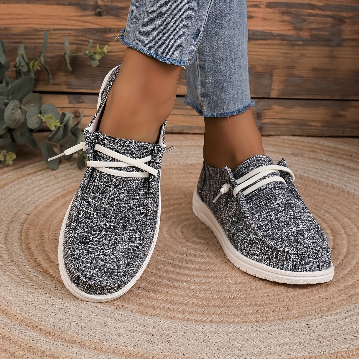 womens solid color canvas shoes casual lace up outdoor sneakers lightweight low top walking shoes details 4