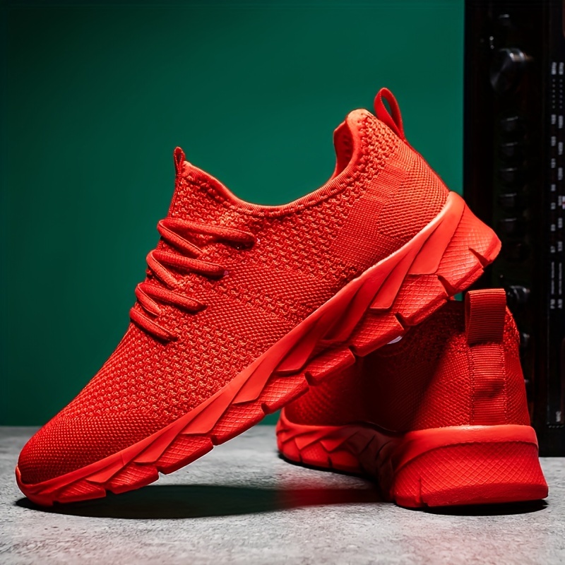 womens breathable flying woven sneakers casual solid color running shoes lightweight lace up athletic shoes details 3