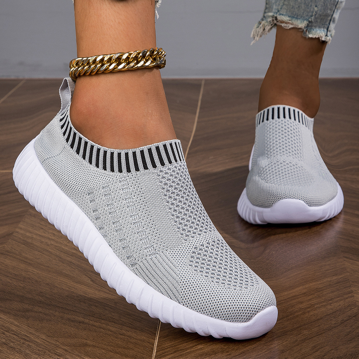 Women s Elastic Sock Sneakers, Breathable Slip On Low Top Running Trainers, Casual Lightweight Walking Shoes details 8