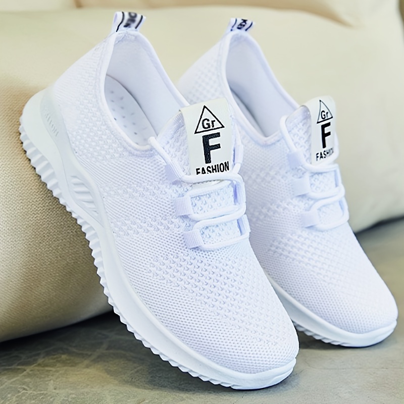 womens solid color knitted sneakers lace up breathable platform comfy sporty trainers versatile low top running shoes details 9