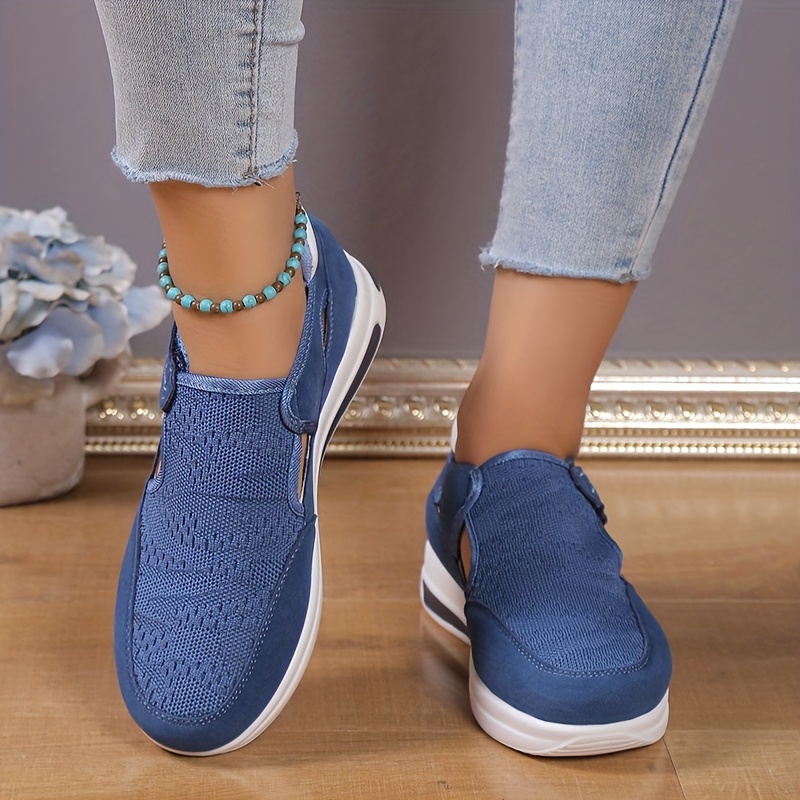 womens knitted sports shoes breathable round toe cut out chunky shoes casual outdoor walking shoes details 8