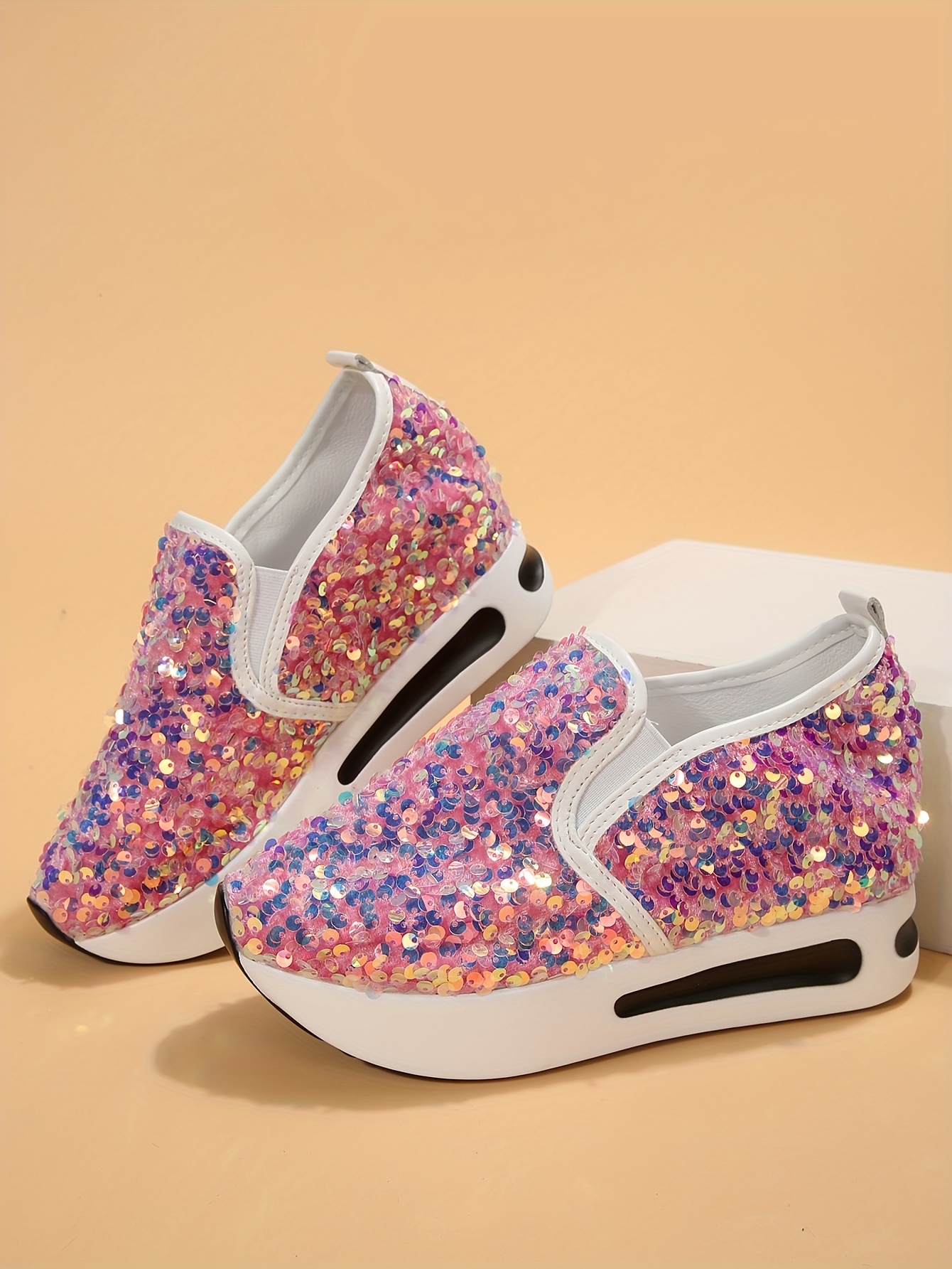 womens sequins platform sneakers casual low top slip on wedge sports shoes fashion walking trainers details 8